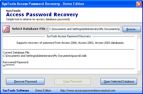 Access Password Recovery Tool to Recover Access Password & unlock MDB File